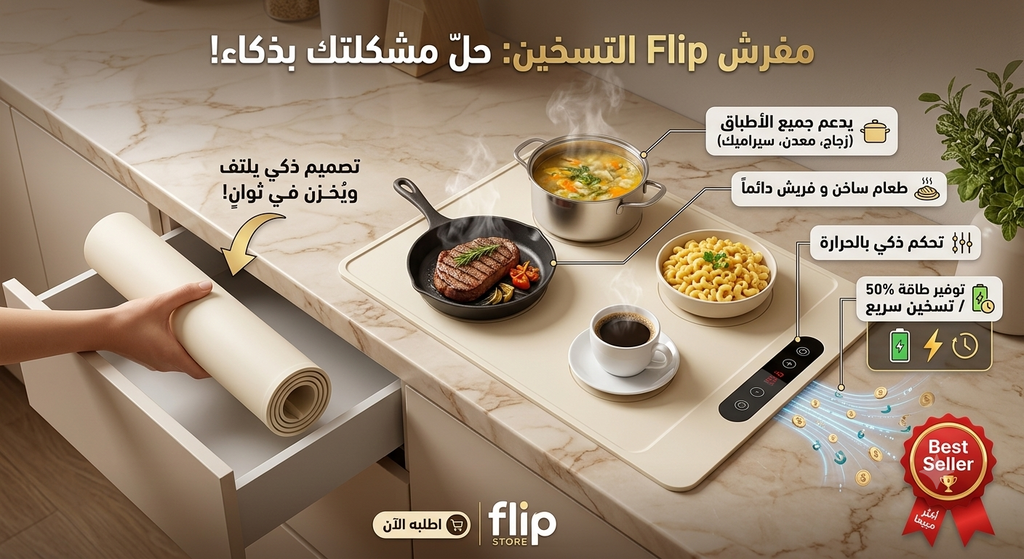 بساط تسخين الطعام الكهربائي الذكي – FLIP  ماكلتك سخون دايماً، في كل وقت