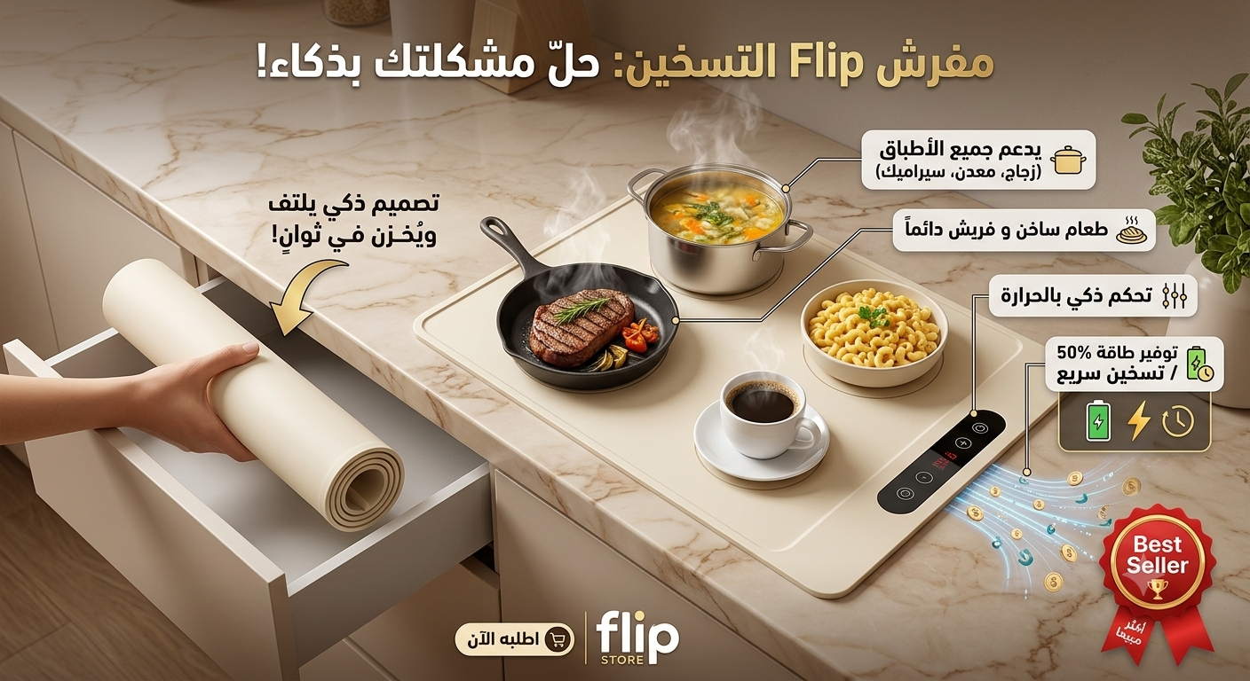بساط تسخين الطعام الكهربائي الذكي – FLIP  ماكلتك سخون دايماً، في كل وقت